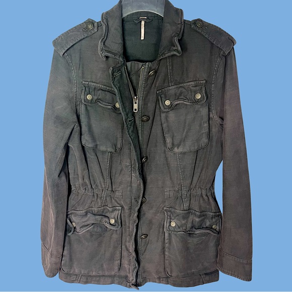 FREE PEOPLE Women’s Not Your Brothers Military Jacket Slate Gray Size S Relaxed - Picture 3 of 8